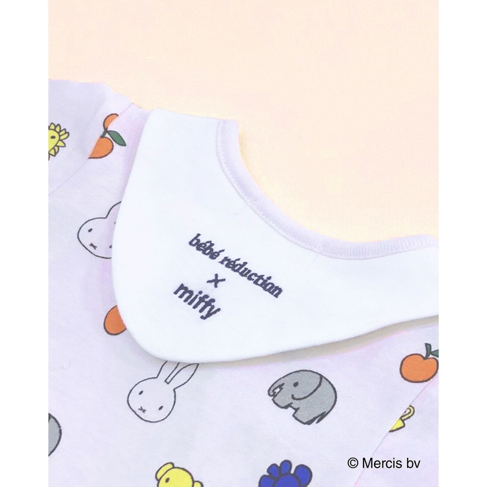 【miffy×bebe reduction コラボアイテム】ミッフィー 動物 総柄 半袖 カバーオール (70~90cm) オフホワイト系 70cm