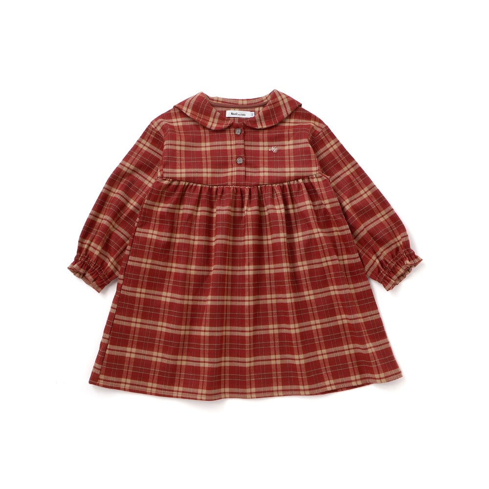 【お揃い】チェック柄セーラー襟ワンピース(80~130cm) レッド系 90cm