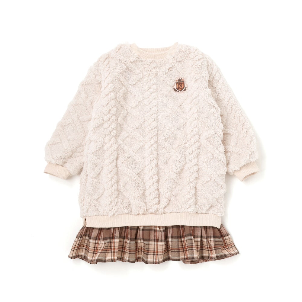 【お揃い】ケーブルボアxタータンチェックワンピース(80~130cm) オフホワイト 80cm