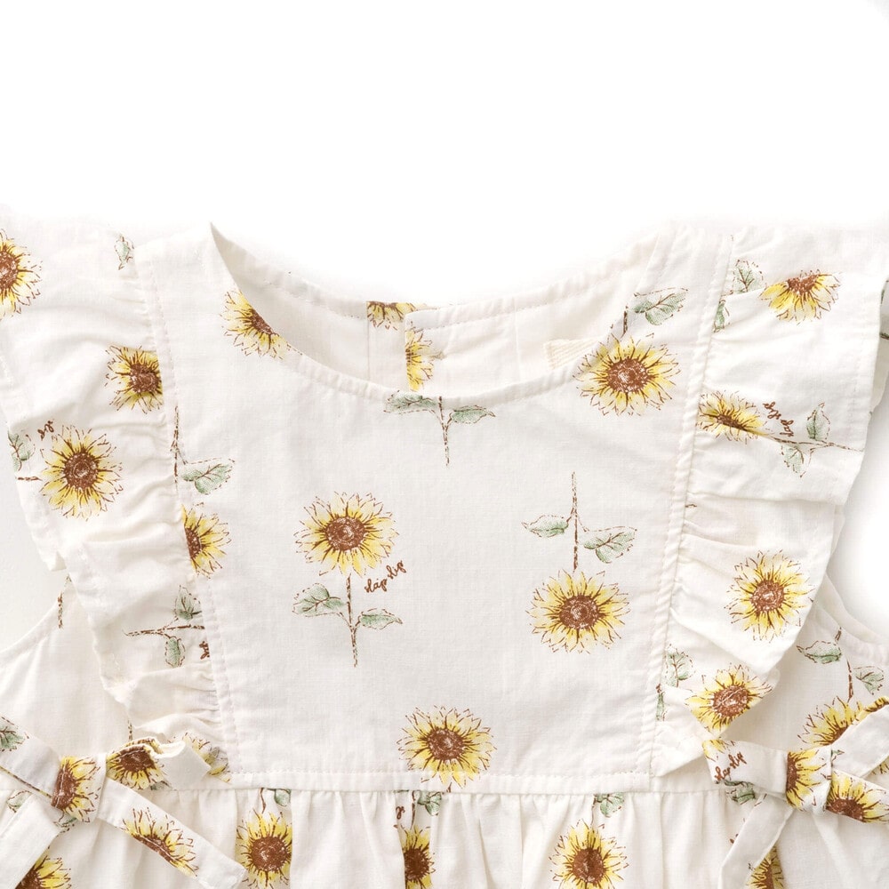 【 お揃い 】 ひまわり 総柄 デニム 布帛 ワンピース (80~130cm) ブルー系 90cm