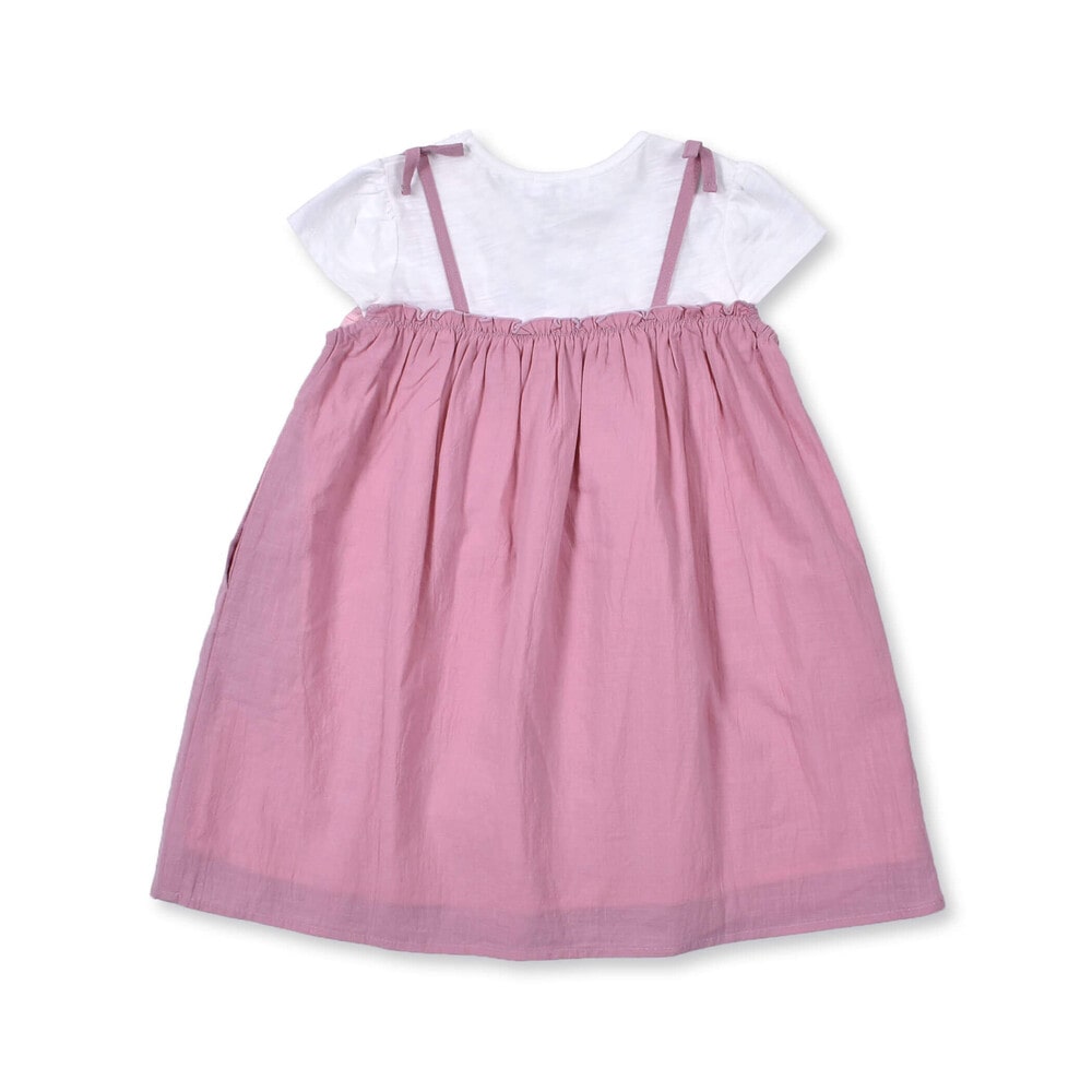 花 モチーフ チュール ドッキング キャミ ワンピース (80~130cm) ピンク 100cm