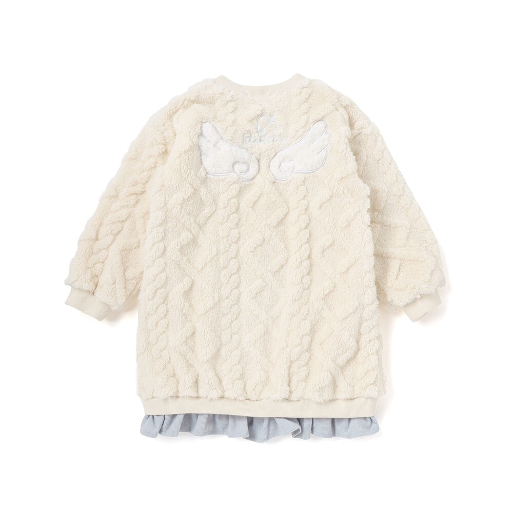【お揃い】天使の羽もこもこケーブルボアワンピース(80~130cm) オフホワイト 80cm