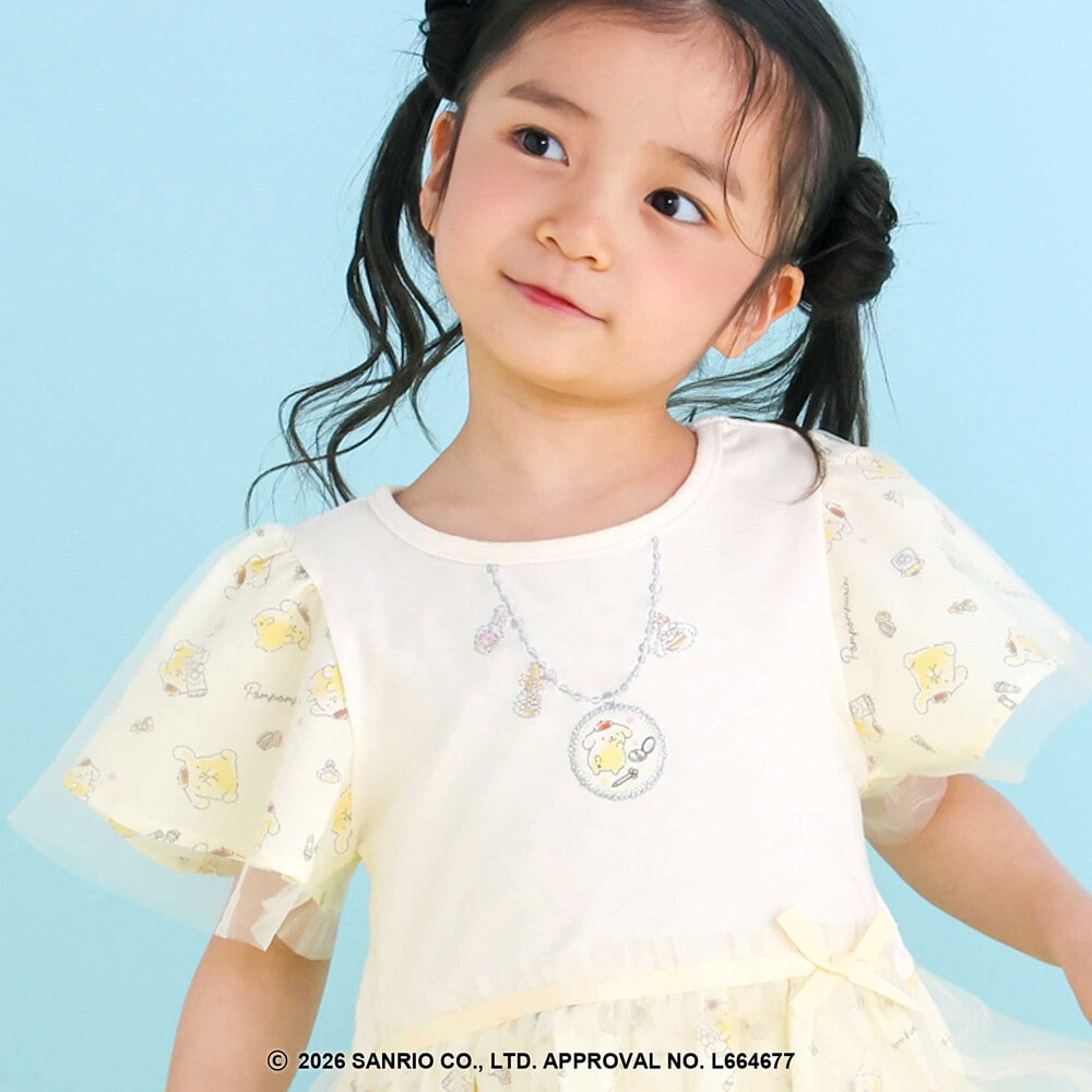 【シナモロール/ポムポムプリン×SLAPSLIP】総柄プリントふわっとチュールフレアワンピース(90~130cm) イエロー 90cm