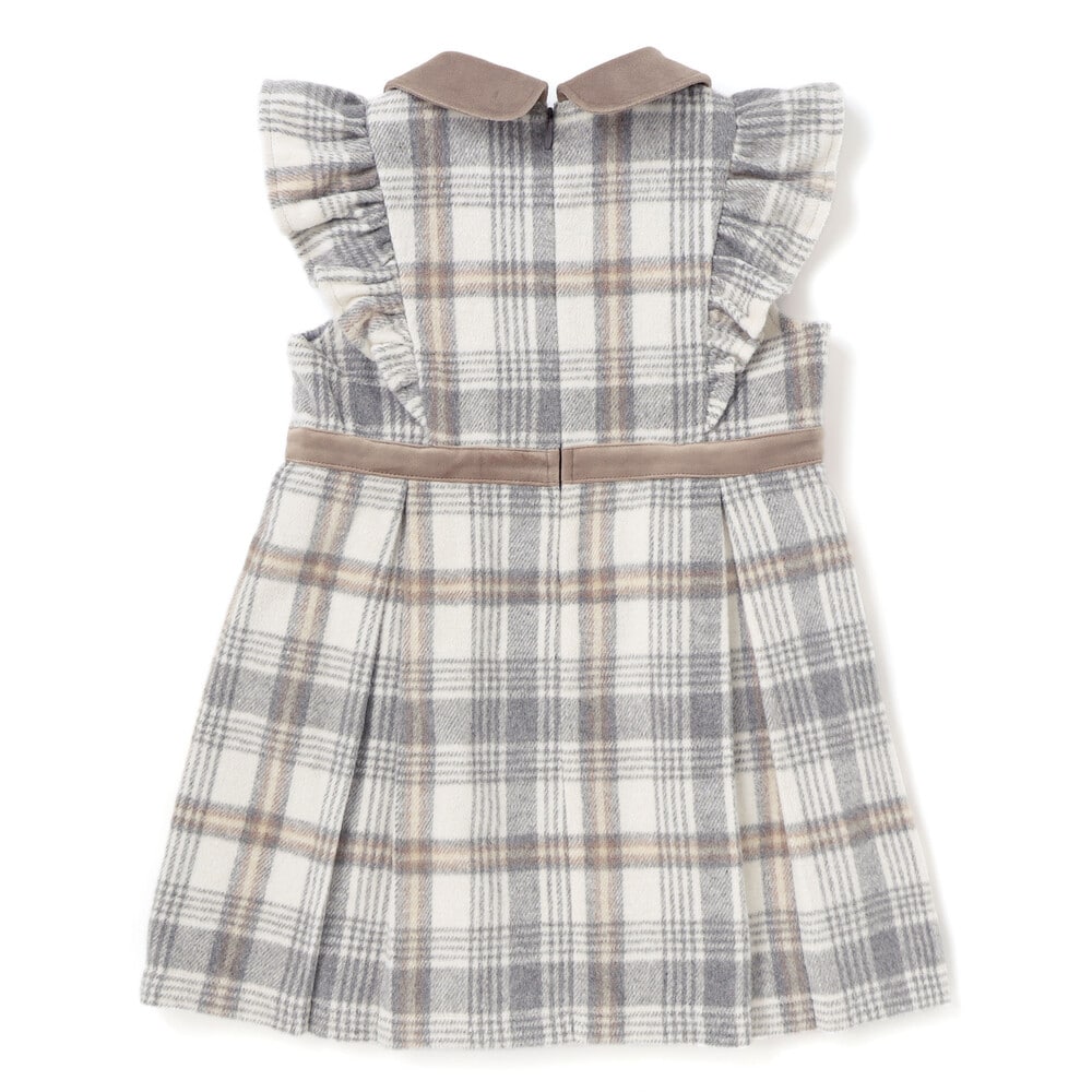 【お揃い】襟付きタックスカートチェックジャンパースカート(90~130cm) ボルドー×ネイビー系 90cm