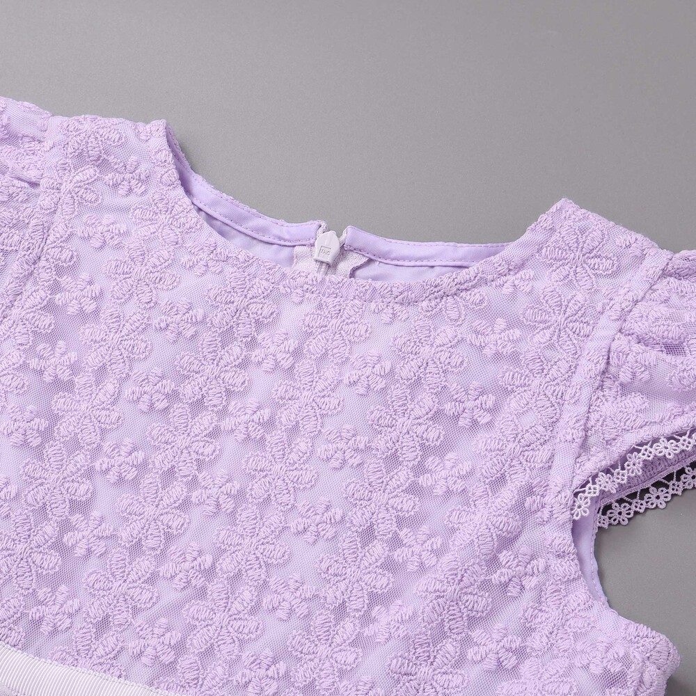 花レースフェミニンモチーフ刺しゅう裾スカラップジャンパースカート(110~130cm) パープル 110cm