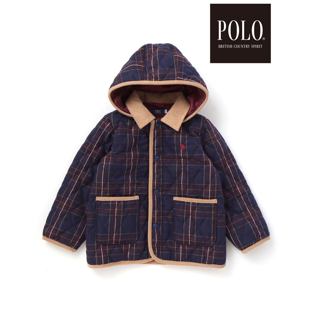 【POLO BCS(ポロ・ビーシーエス)×SLAP SLIP】フード付きキルトアウター(80~130cm) ネイビー系 80cm