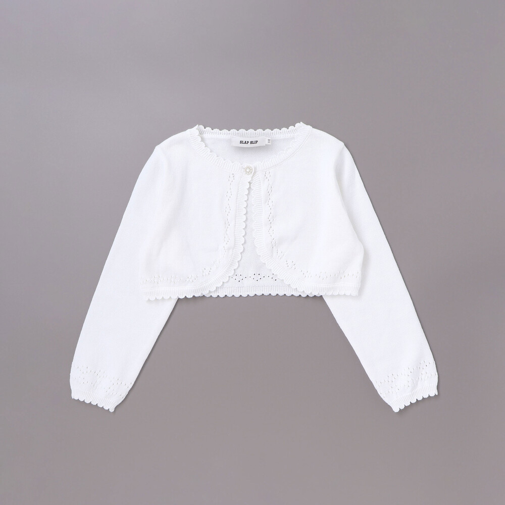 縁スカラップパール調ボタンニットカーディガン(110~130cm) ホワイト 110cm