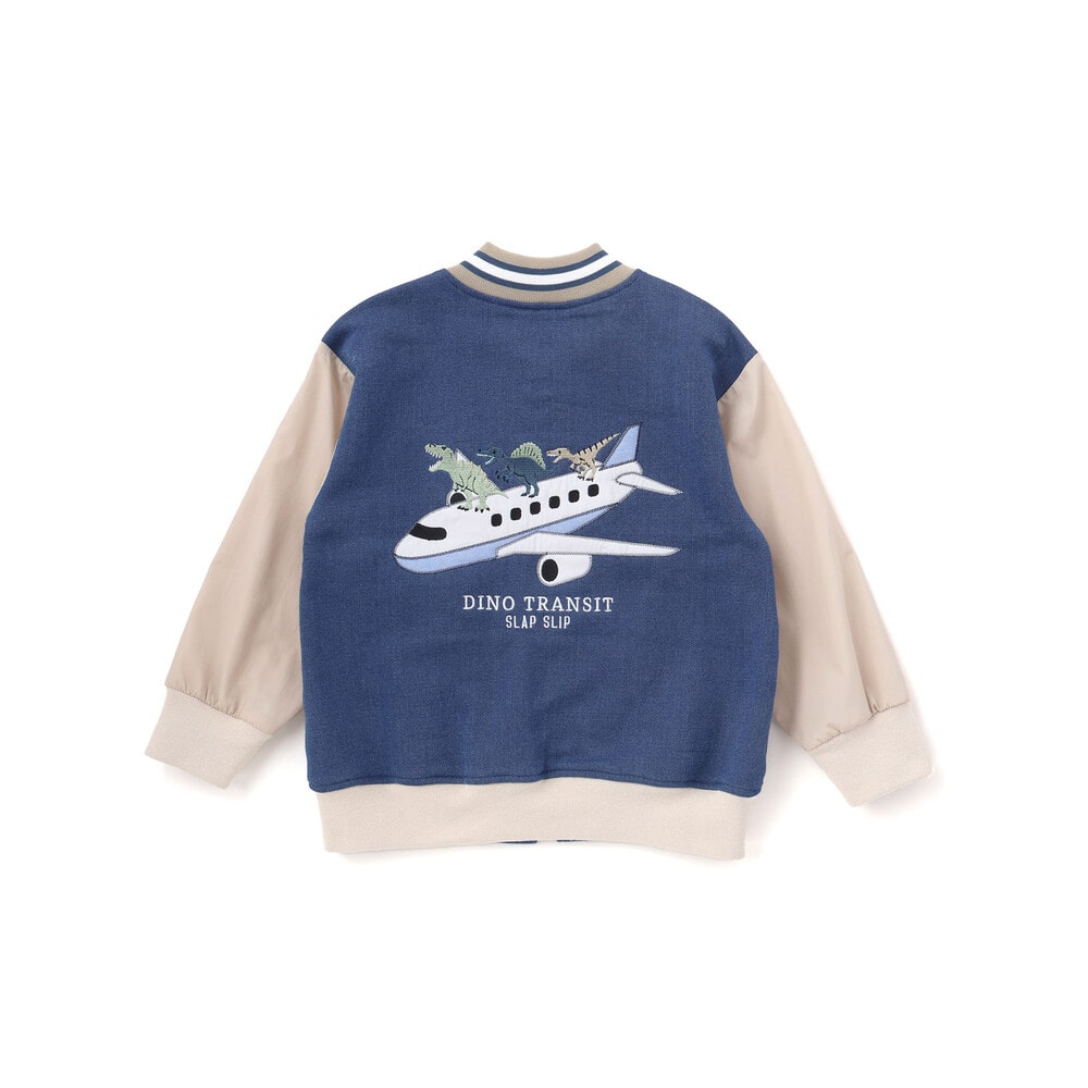 恐竜ロゴ刺しゅうデニム風ニットスタジャン(90~130cm) ブルー 90cm