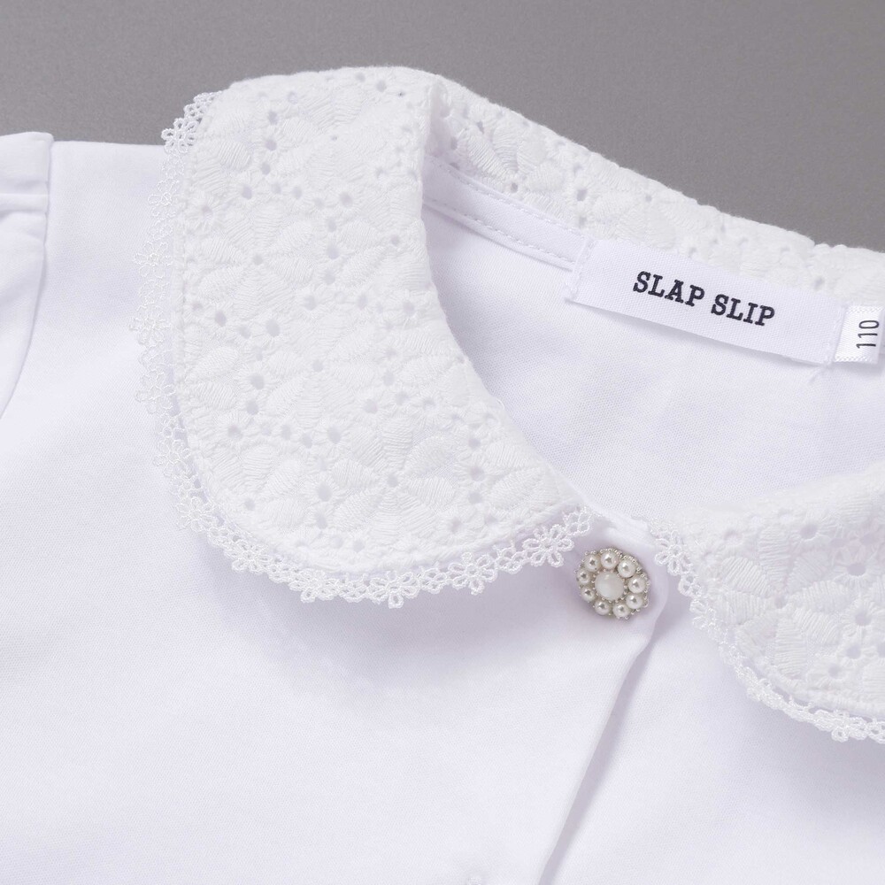 レース襟キラキラお花ボタンキャンディスリーブブラウス(110~130cm) ホワイト 110cm