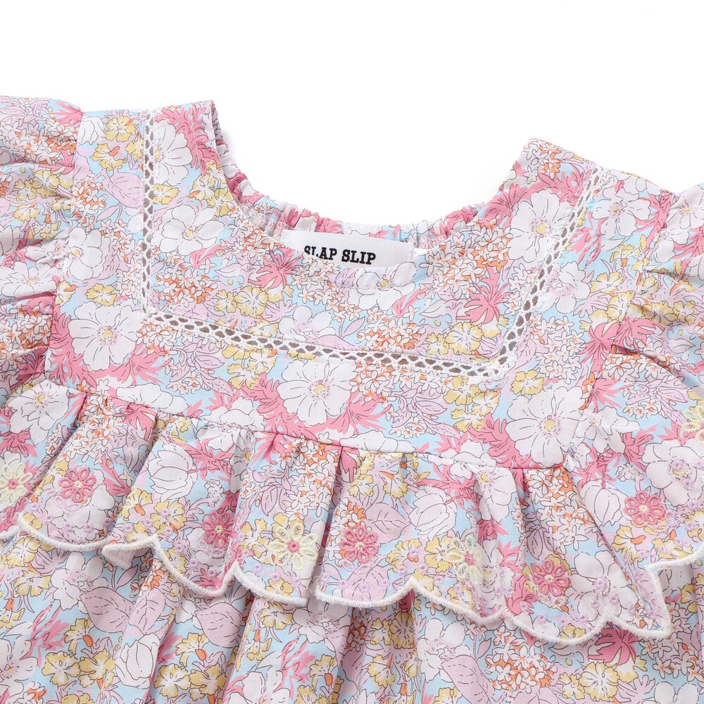 花柄肩フリルチュニック(80~130cm) ピンク系 80cm
