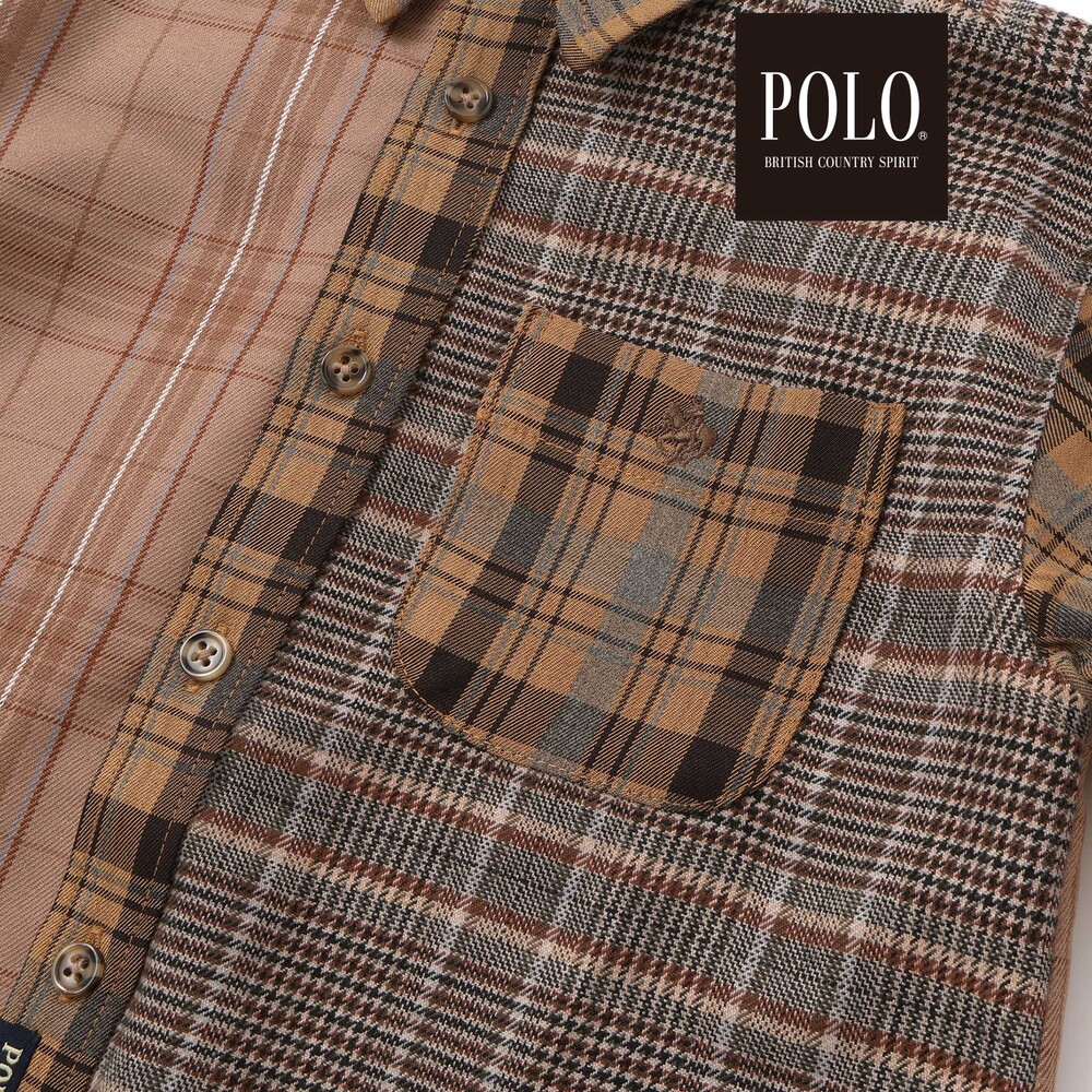 【POLO BCS(ポロ・ビーシーエス)×SLAP SLIP】切り替えシャツ(80~130cm) ベージュ系 80cm