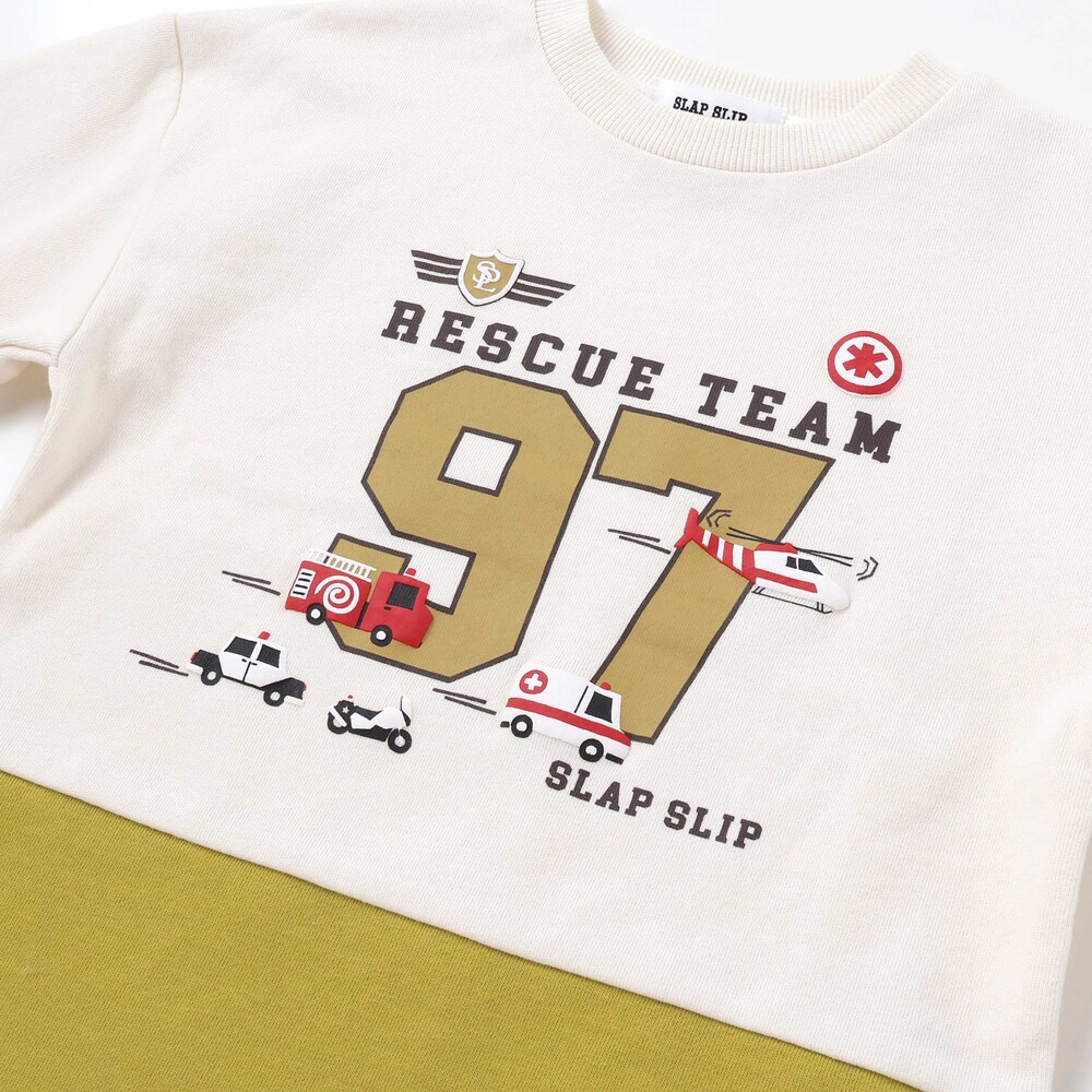 はたらくくるま発泡プリント星パッチナンバリングバイカラートレーナー(80~130cm) レッド×ネイビー 80cm