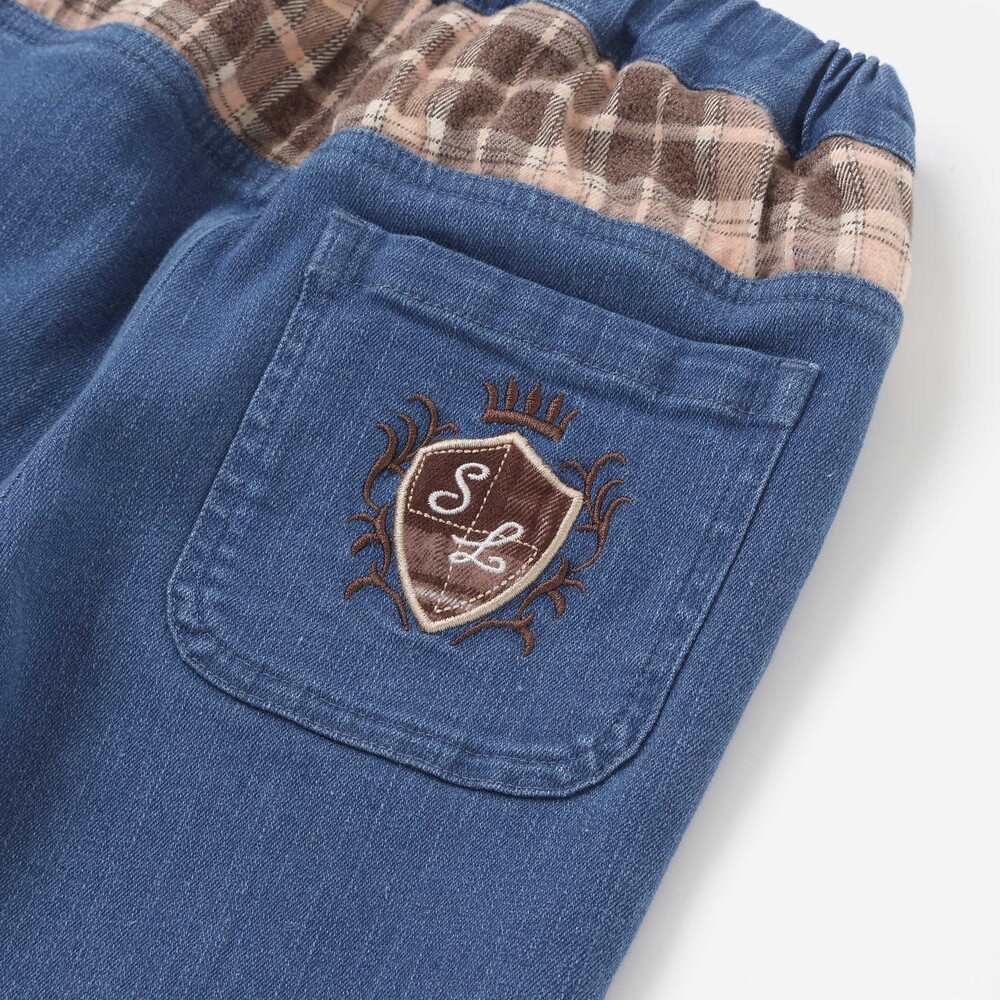 【お揃い】モコモコ裾ボアデニムボンディングパンツ(90~130cm) ブルー 90cm