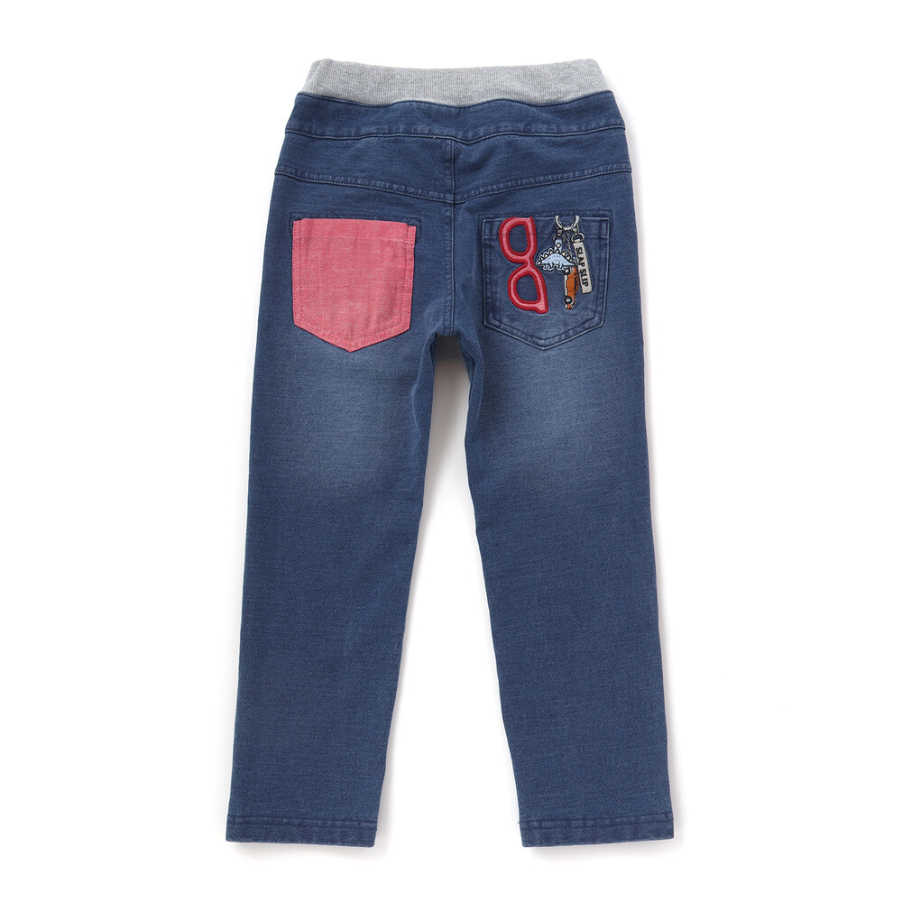 恐竜くるまキーチェーン刺しゅうデニムニットパンツ