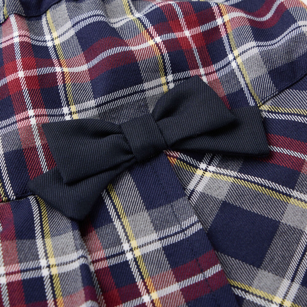 【お揃い】リボン付きチェック柄プリーツスカパン(90~140cm) ネイビー系 90cm