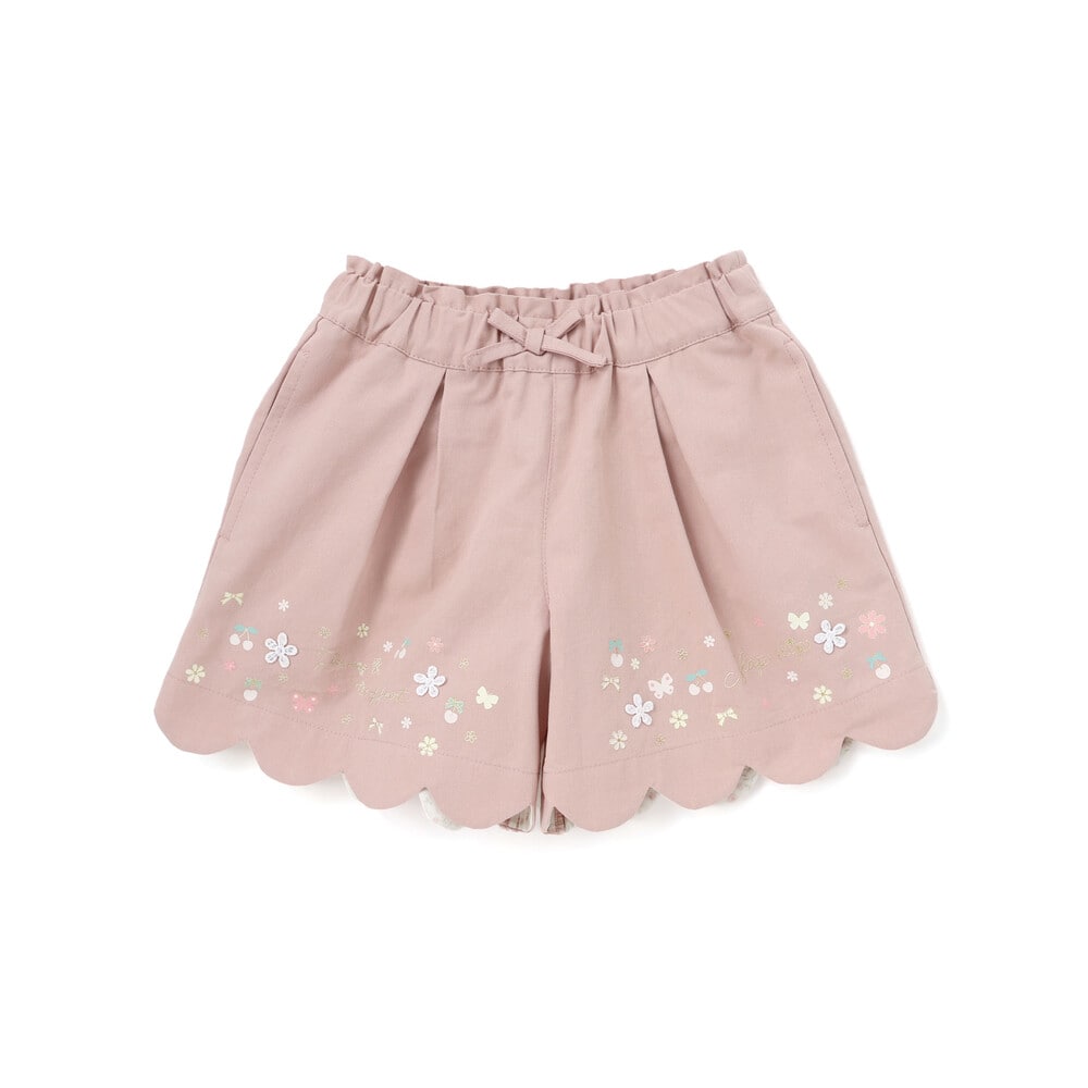 キラキラプリント裾スカラップリボン付きショートパンツ(90~130cm) ブルー 90cm