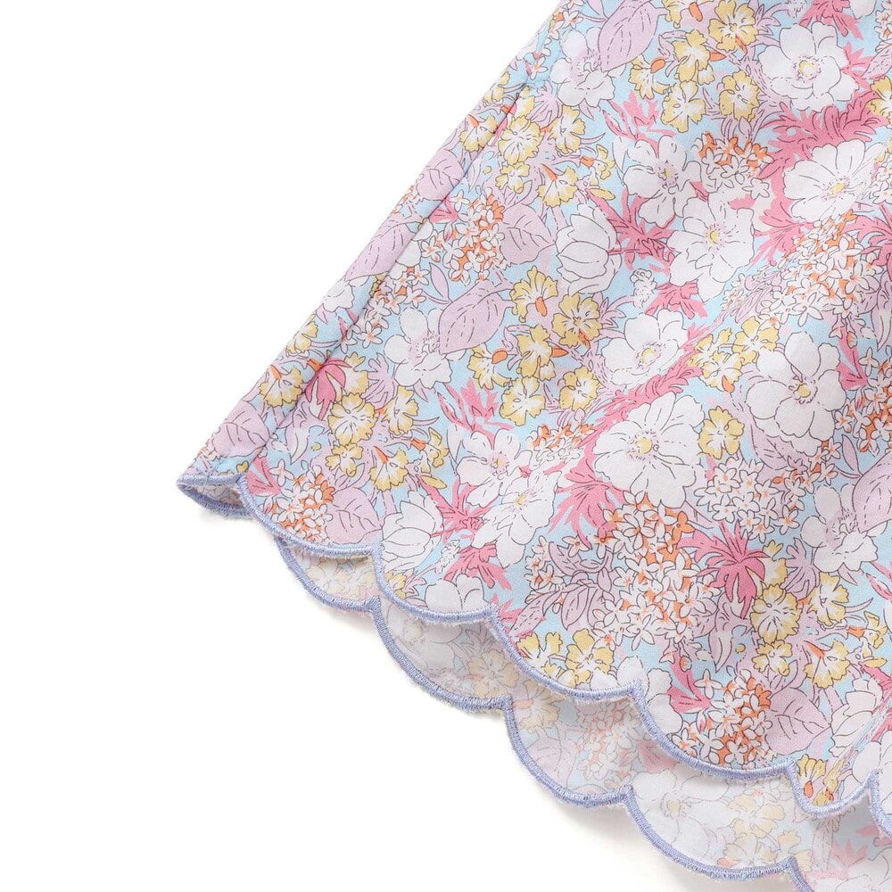 裾スカラップシャンブレー&花柄ショートパンツ(90~130cm) ピンク系 90cm
