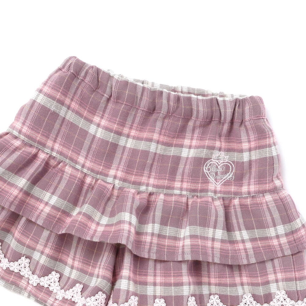 【スラプリ】切り替えフリルチェック柄キュロット(90~130cm) ピンク系 90cm