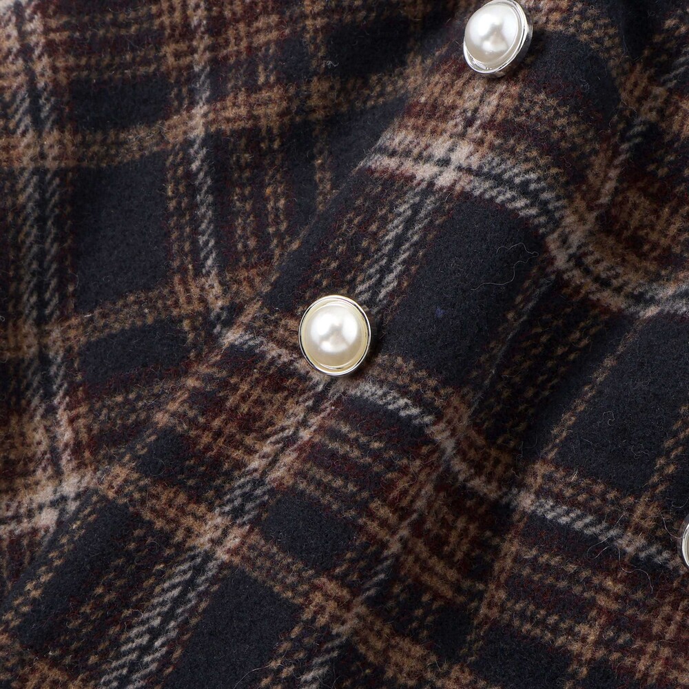 【お揃い】ファー切替チェック台形スカート(90~130cm) グレー系 90cm