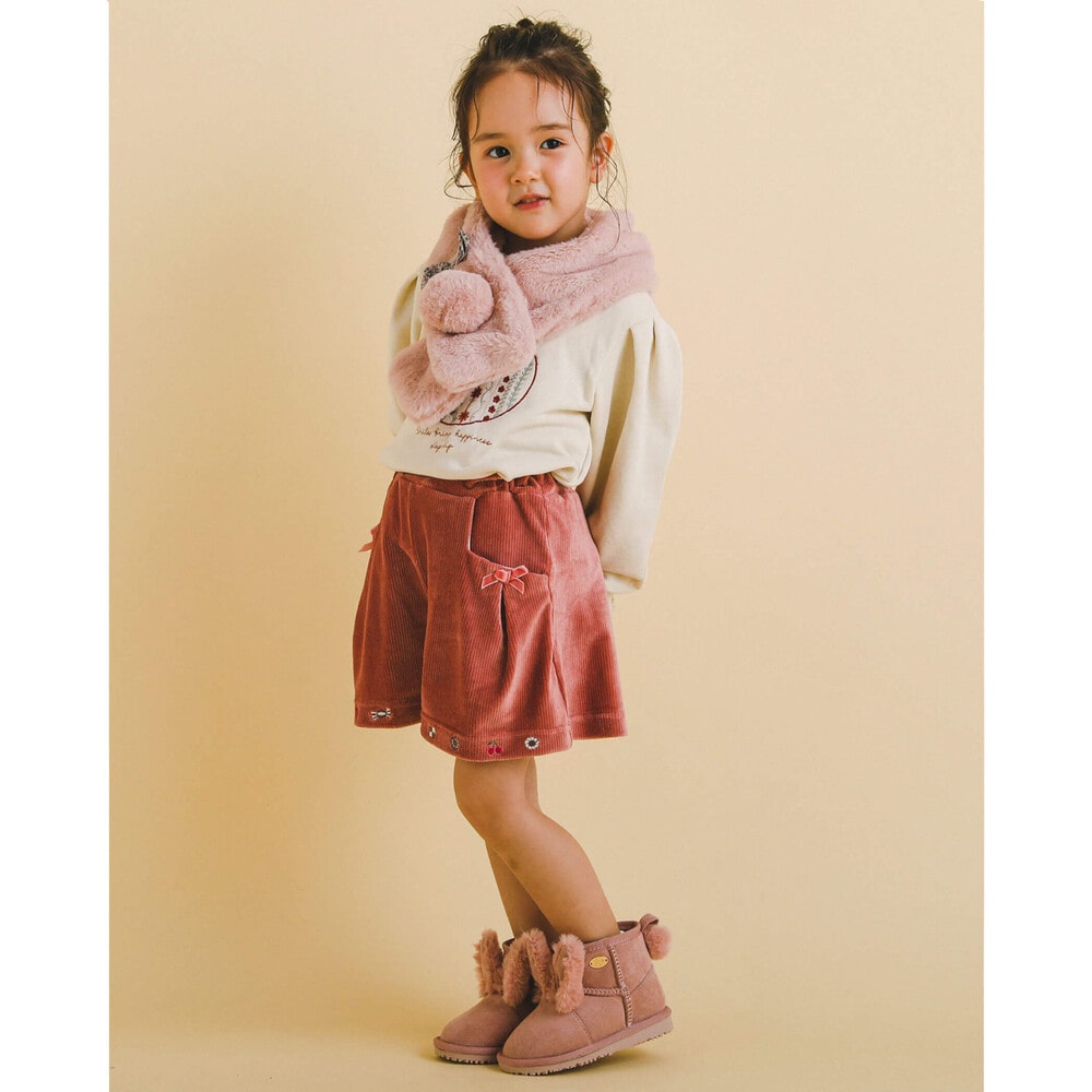 うさぎ くま ネコ アニマル ファー リボン マフラー オフホワイト ワンサイズ