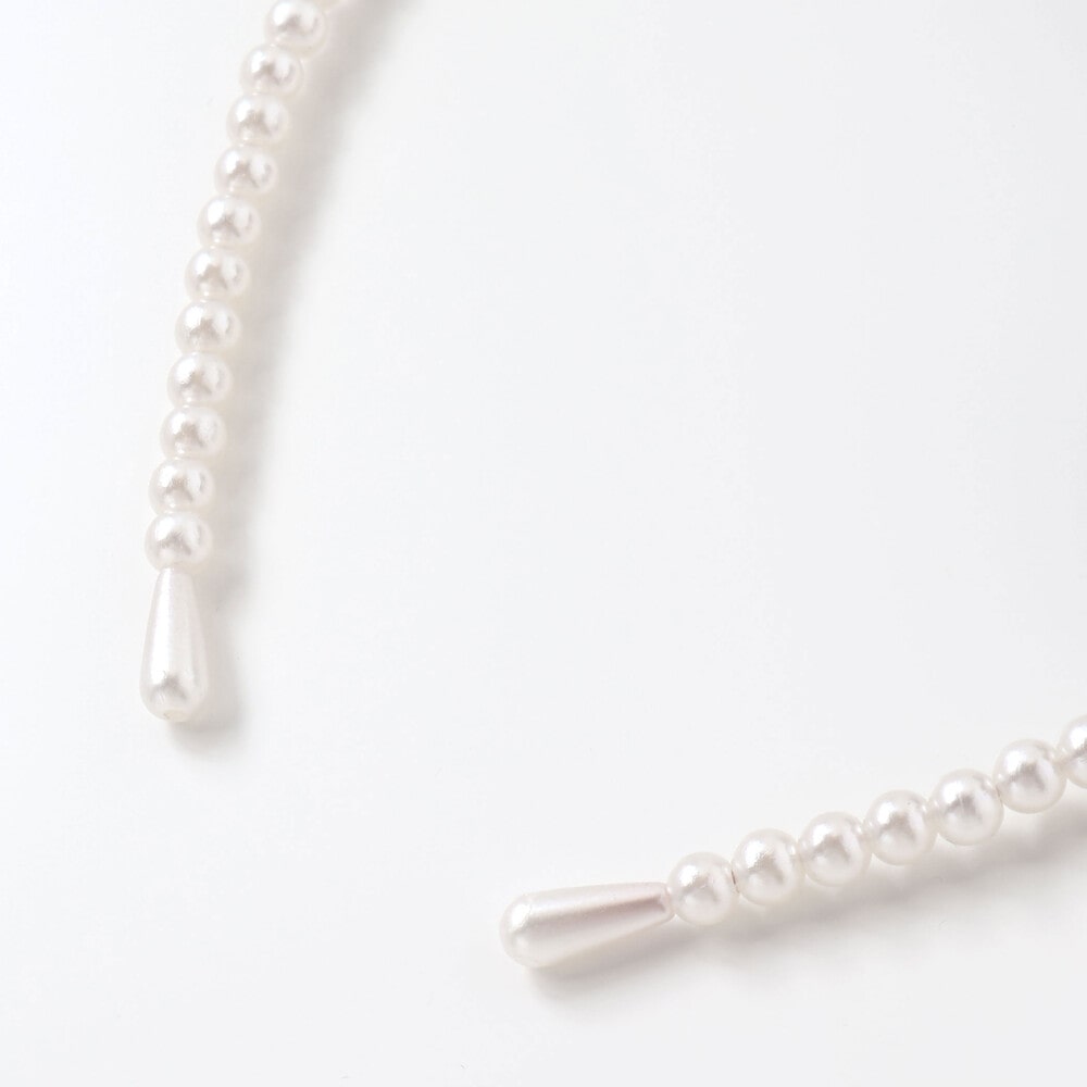 リボン付きパールビーズカチューシャ ネイビー ワンサイズ