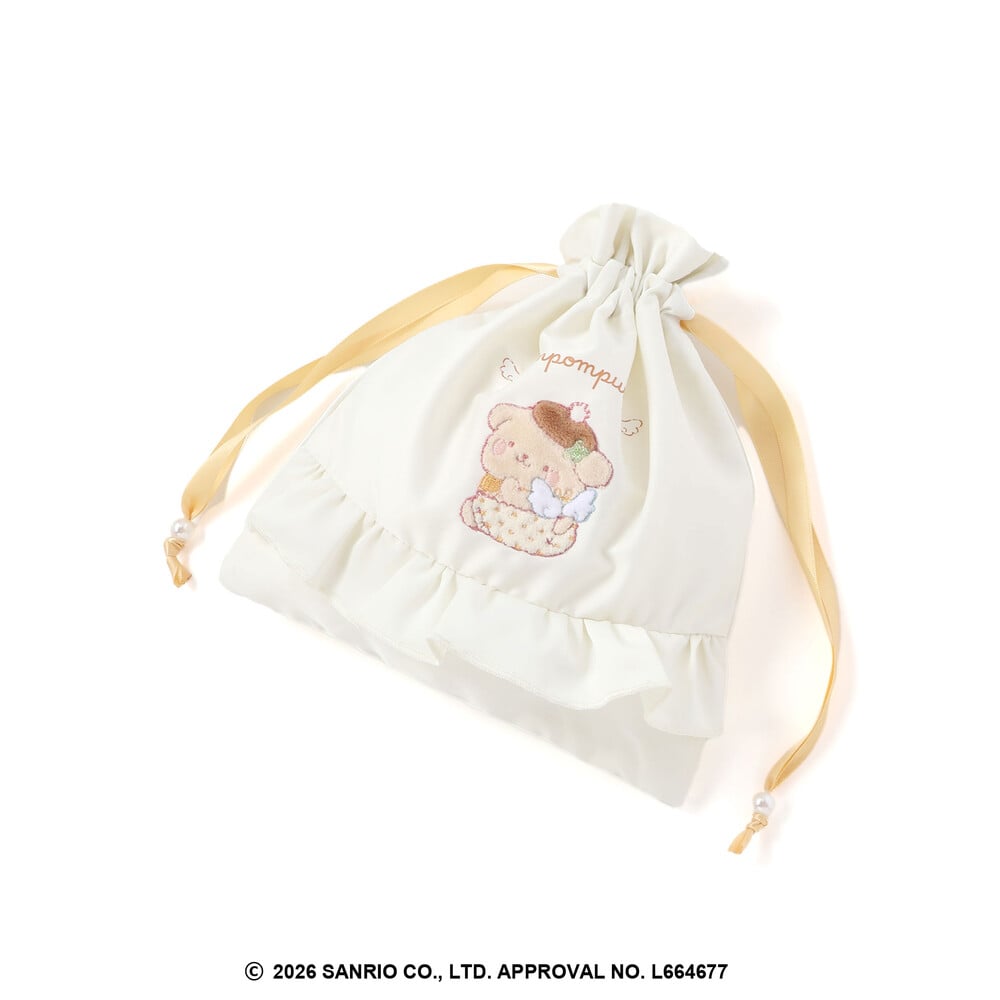 【シナモロール/ポムポムプリン×SLAPSLIP】フロントプリントフリルチェック巾着 ブルー ワンサイズ