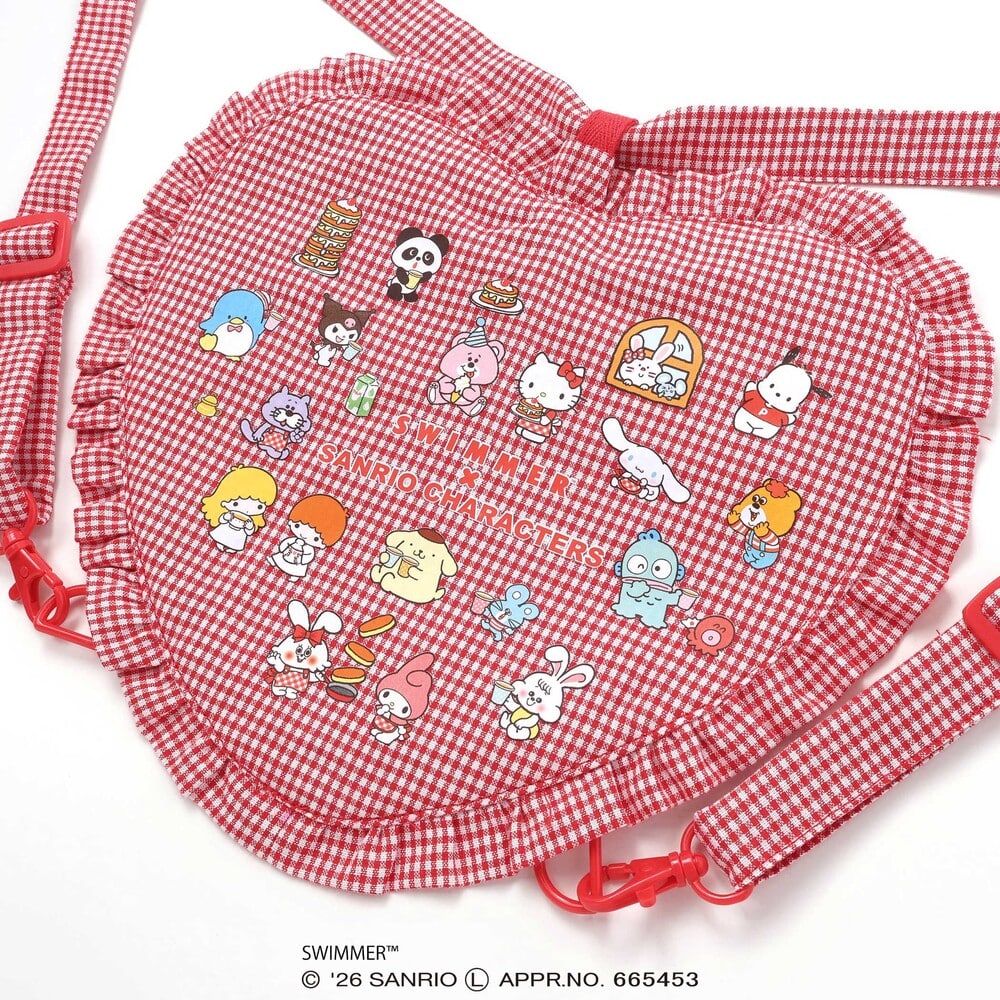 【SWIMMERxサンリオキャラクターズxSLAPSLIP】フリル付きハートリュック レッド系 ワンサイズ