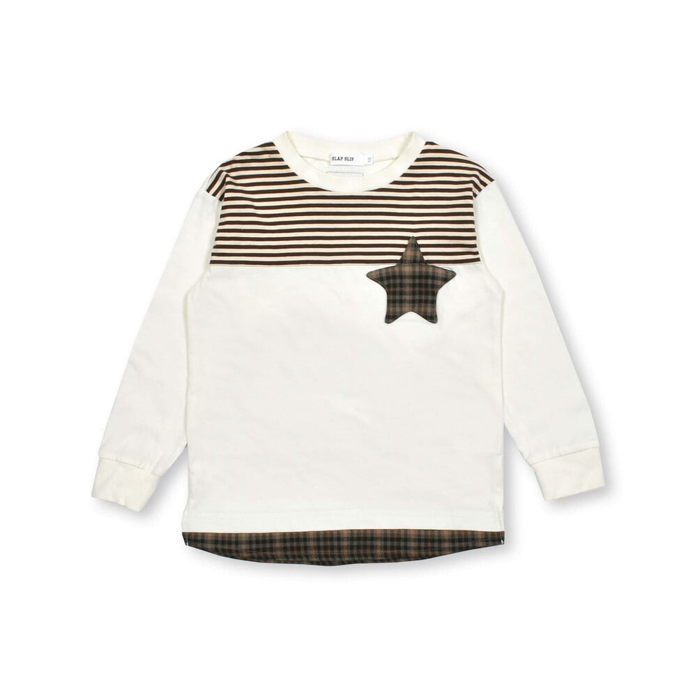 お揃い】チェック柄星ポケット付ボーダー切替長袖Tシャツ(80~130cm
