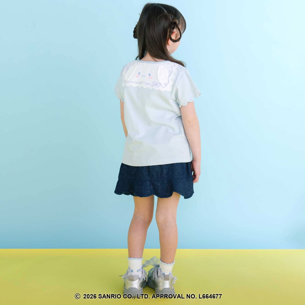 【シナモロール/ポムポムプリン×SLAPSLIP】袖スカラップ耳付きセーラー襟風Tシャツ(90~130cm) オフホワイト 90cm