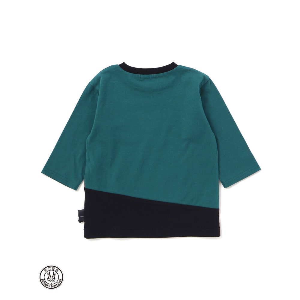 【歌舞伎コラボ】ネコ歌舞伎切り替え7分丈天竺Tシャツ(80~130cm) グリーン 80cm