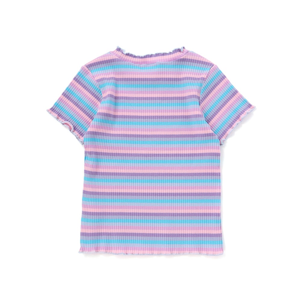 ボーダー&花柄テレコ半袖Tシャツ(80~130cm) パープル系 80cm