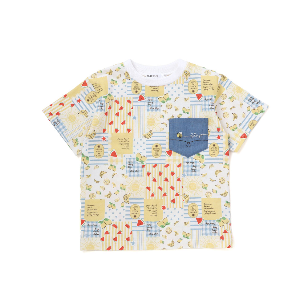 総柄プリント胸ポケット刺しゅう半袖Tシャツ(80~130cm) イエロー系 80cm