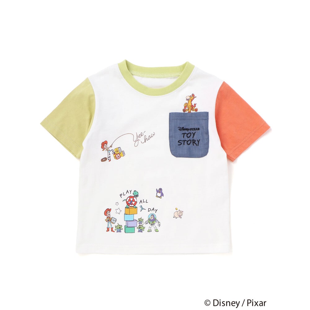 【トイ・ストーリー(Toy Story)コレクション】キャラクタープリントバイカラー半袖Tシャツ(80~130cm) ホワイト 80cm