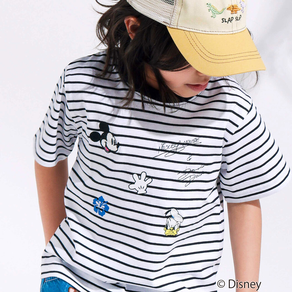 【ディズニーコレクション】キャラクター刺しゅうボーダー半袖Tシャツ(80~130cm) ピンク系 80cm