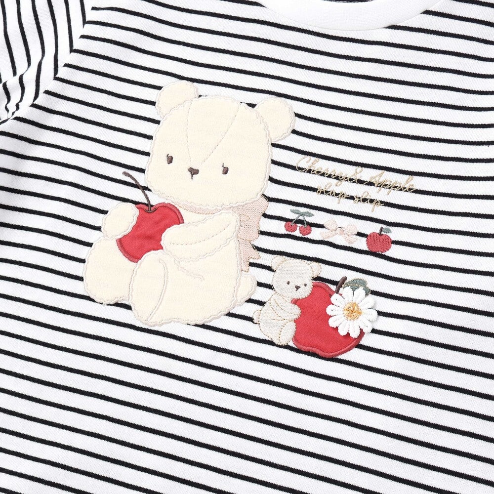 裾スカラップウサギクマネコモチーフ長袖Tシャツ(80~130cm) ブラック系 80cm