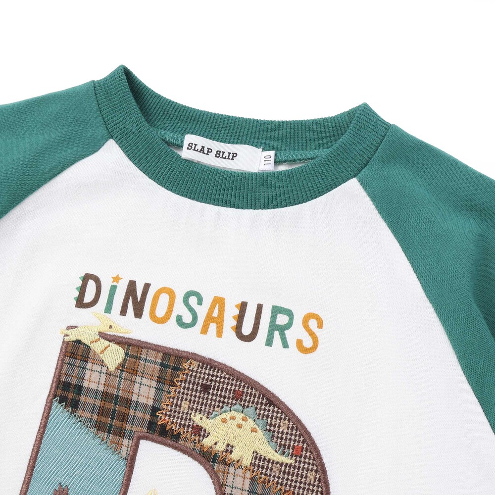 ロゴパッチ刺しゅうラグラン長袖Tシャツ(80~130cm) グリーン 80cm