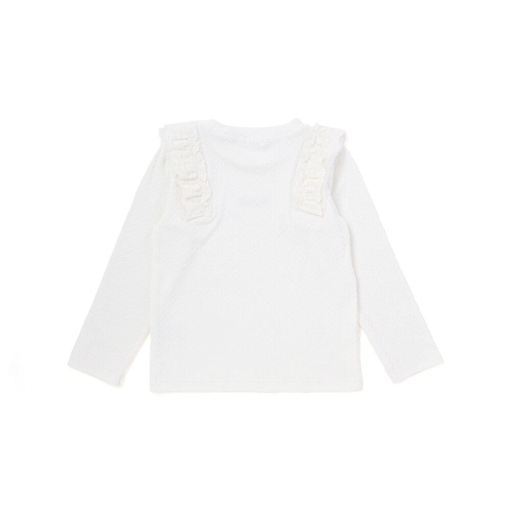 肩フリルハート刺しゅう長袖Tシャツ(80~130cm) ホワイト 80cm