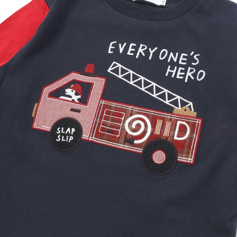 乗り物プリント袖切り替え長袖Tシャツ(80~130cm) ネイビー 80cm