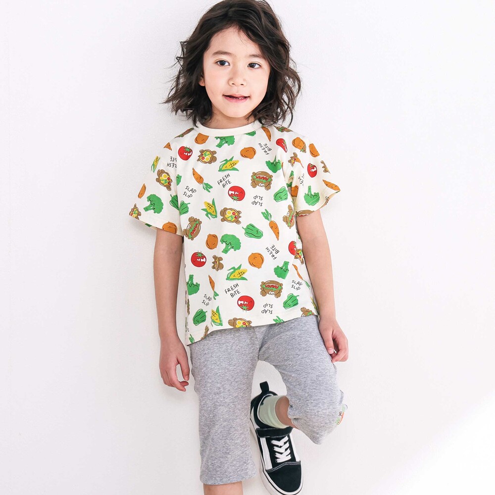 【スララク/吸汗速乾/接触冷感/オーガニックコットン】わくわく男の子半袖Tシャツ(80~130cm) ホワイト×恐竜の水兵さん 80cm