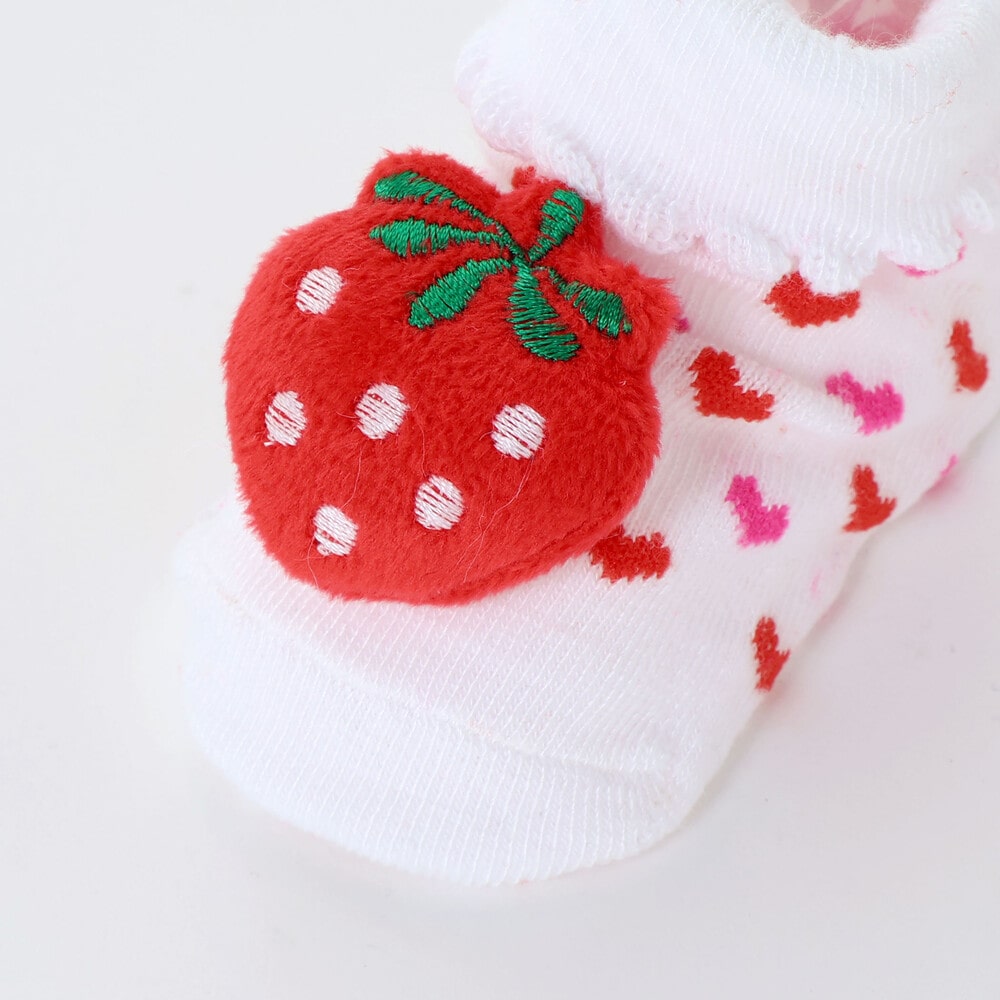 イチゴ・クマ・ハチモチーフ付きカップソックスベビー オフホワイト ワンサイズ