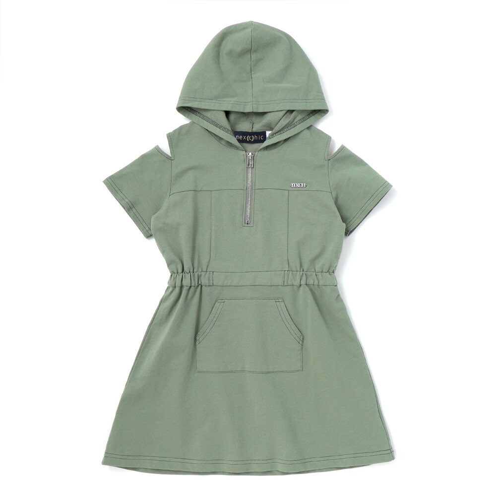 フルジップ肩あきフードワンピース(110~150cm) グリーン 110cm