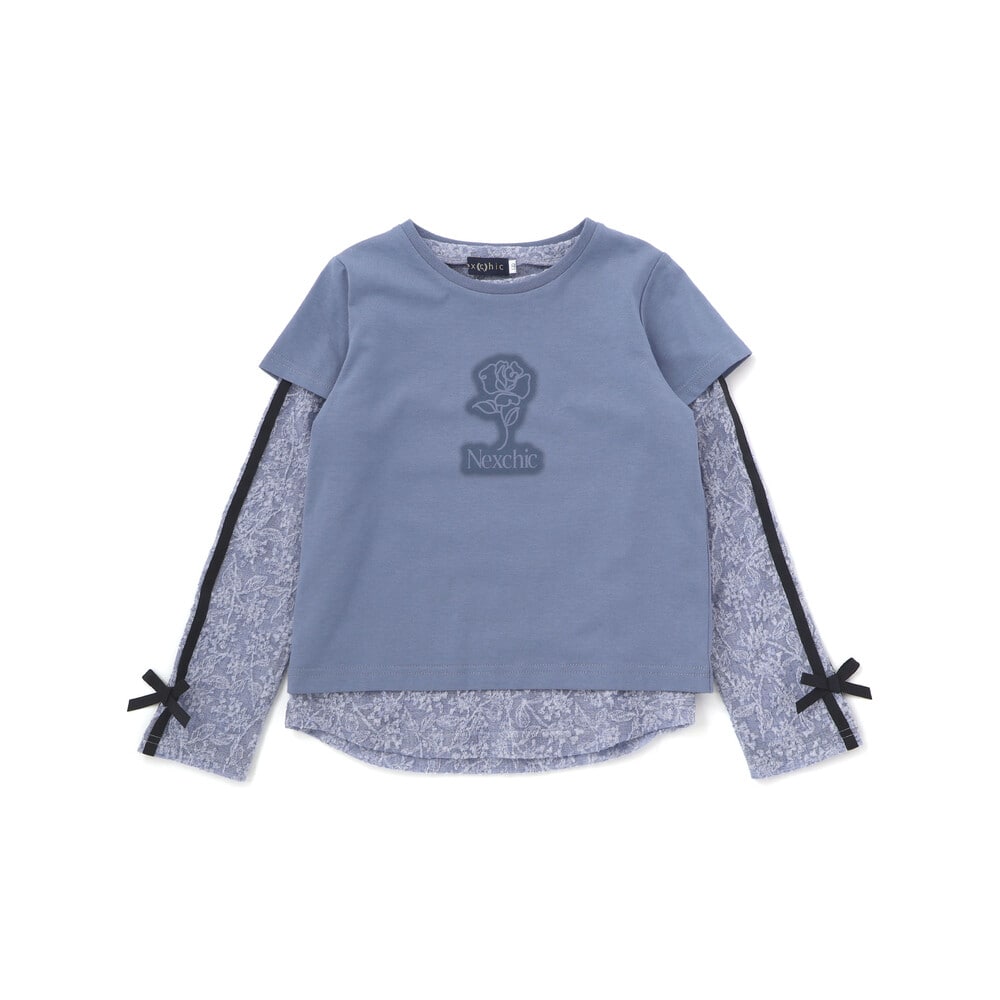 ニットレース長袖Tシャツ+半袖Tシャツセット(110~150cm) ブルー 110cm