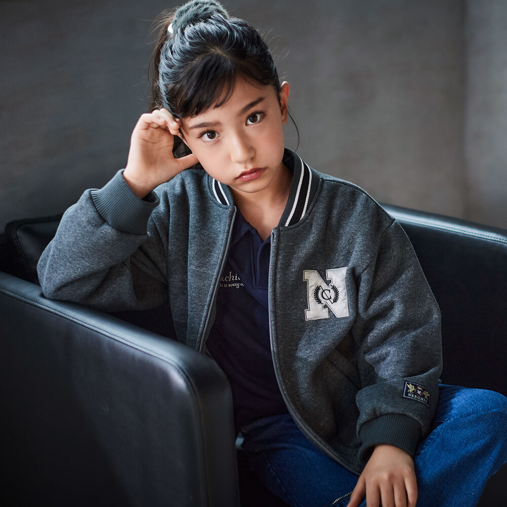 ロゴバッチ裏ジャギー裏毛スタジャン(110~150cm) グレー 110cm