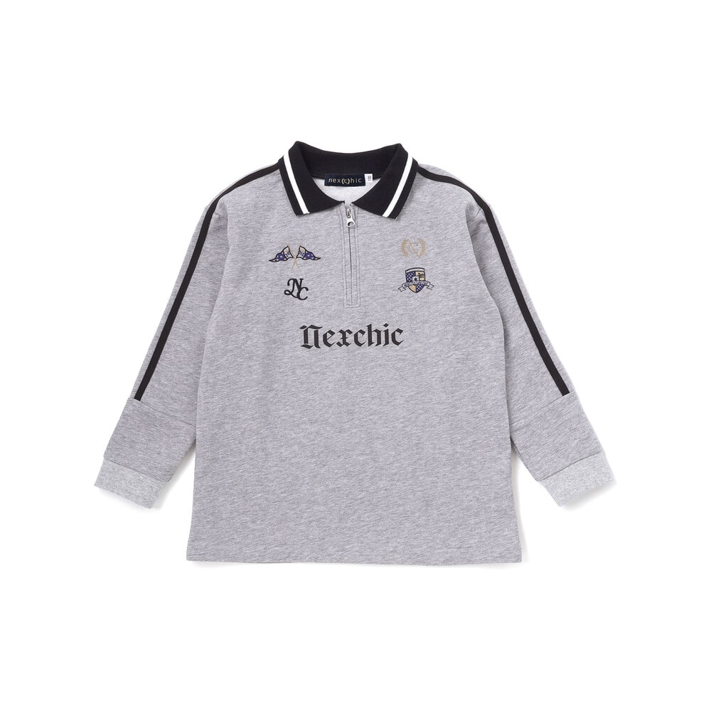 ミニ裏毛ハーフジップロゴ刺しゅうポロシャツ(110~150cm) グレー 110cm