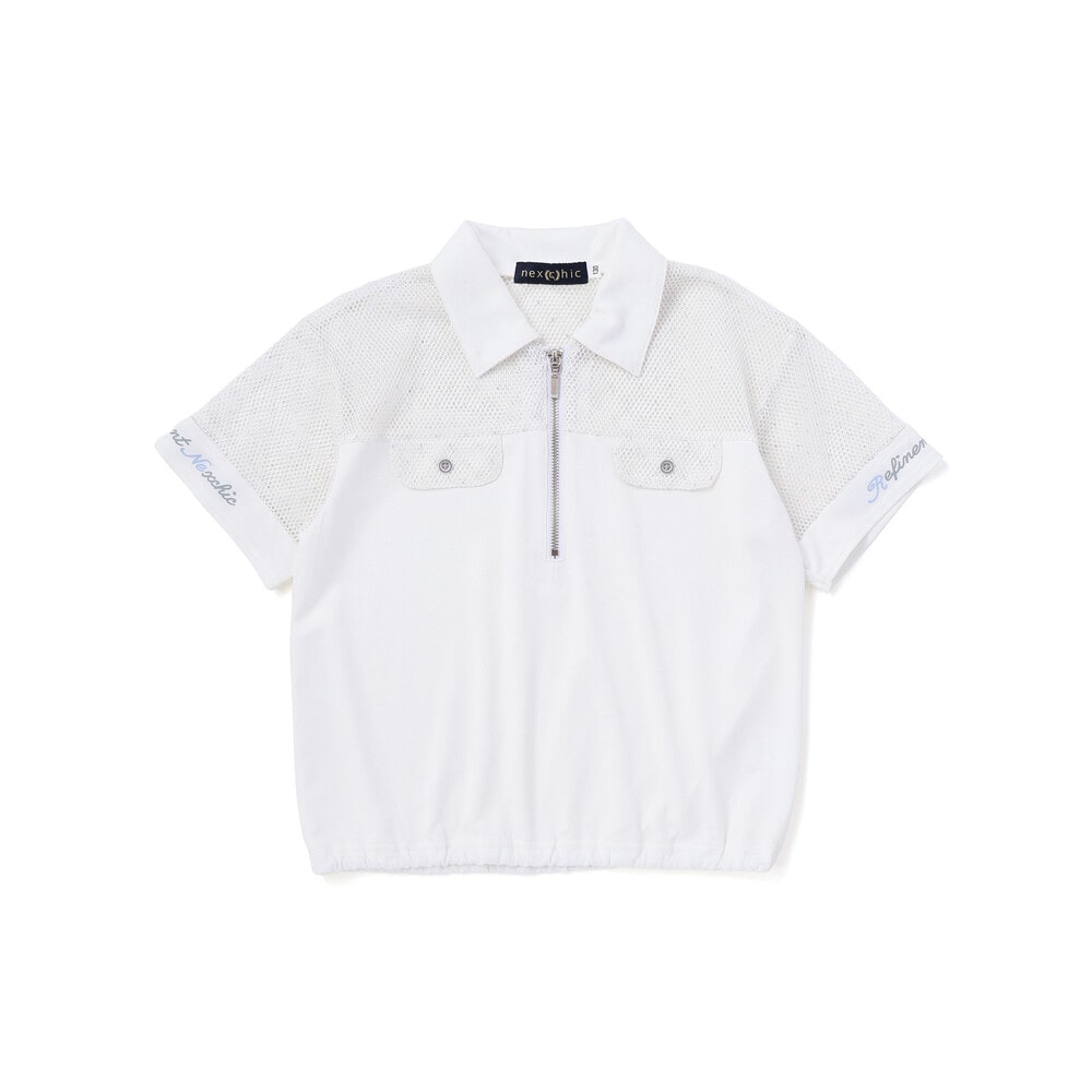 切り替えメッシュハーフジップTシャツ(110~150cm) ホワイト 110cm