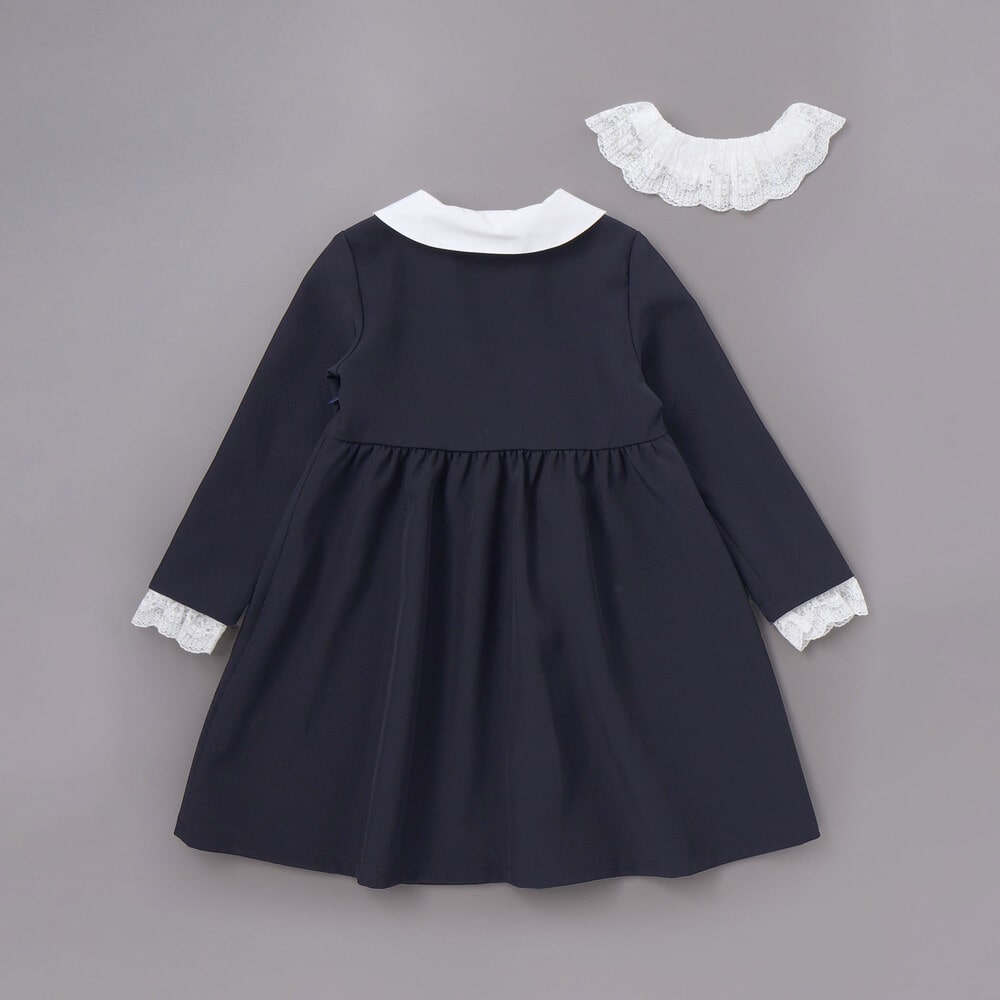 ダブルクロス3way付け襟長袖ギャザーワンピース(110~130cm) ネイビー 110cm