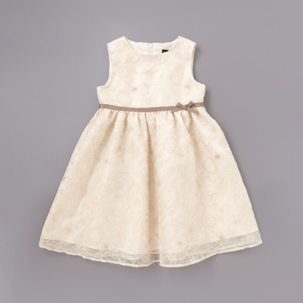 【日本製】オーガンジーフラワー刺しゅうドレス(110~130cm) ベージュ系 110cm