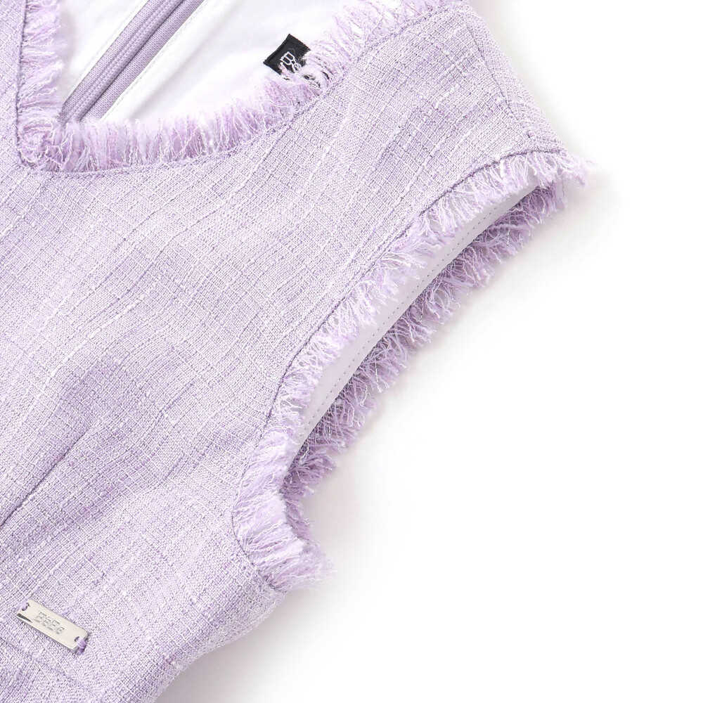 【お揃い】ツイード調Vネックフリンジジャンパースカート(90~140cm) パープル系 90cm