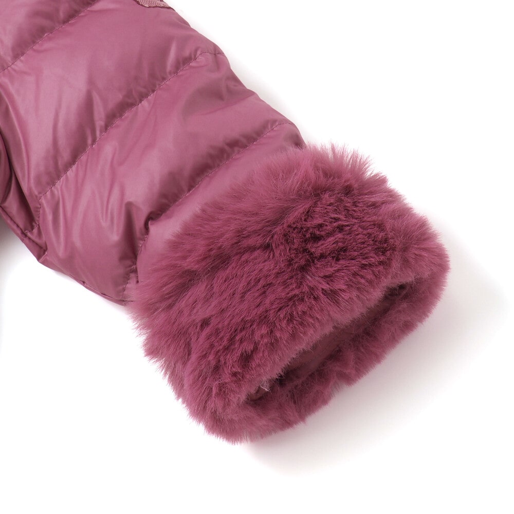 【撥水加工】シャイニータフタウエスト切り替えシャギーファーフードダウンコート(90~150cm) ピンク 90cm