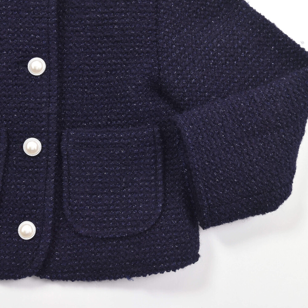 【お揃い】ラメボアパールボタンノーカラージャケット(100~160cm) ネイビー 100cm
